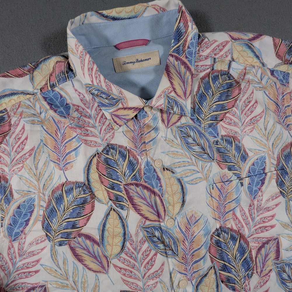 Tommy Bahama Button Down Shirt Mens XL‎ Tropical Leaf Print Short Slv